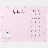 ピンクのベビーガールのマイルストーン フリースブランケット (正面(横))