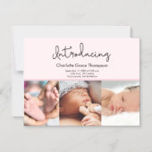 ピンクのベビーガールの写真を紹介スクリプトカスタム マグネット招待状 (正面)