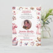 ピンクのベビーガールイスラム生誕発表 招待状 (スタンド正面)