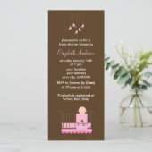 ピンクのベビーガールインクリブガールベビーシャワー 招待状 (スタンド正面)