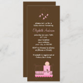 ピンクのベビーガールインクリブガールベビーシャワー 招待状 (正面/裏面)