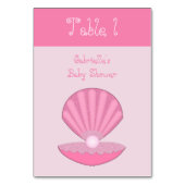 ピンクのベビーガールオイスターシェルと真珠のベビーシャワー テーブルナンバー (裏面)