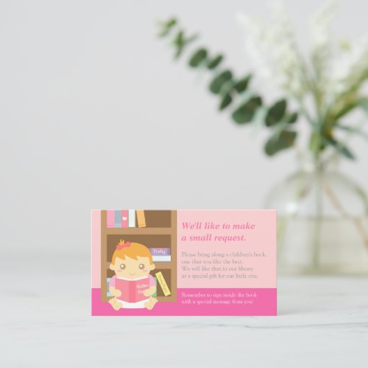 ピンクのベビーガールシャワーブック挿入リクエストカード エンクロージャーカード (スタンド正面)