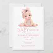 ピンクのベビーガールシャワー招待状 招待状 (正面)