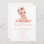 ピンクのベビーガールシャワー招待状 招待状 (正面/裏面)