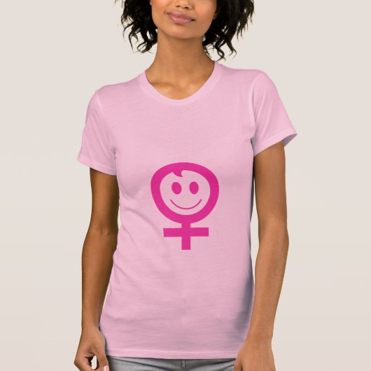 ピンクのベビーガールスマイリーフェイス女性記号 Tシャツ (正面)