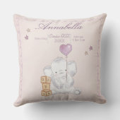 ピンクのベビーガールゾウとバルーンウォーターの色 クッション (裏面)