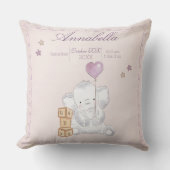 ピンクのベビーガールゾウとバルーンウォーターの色 クッション (正面)