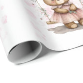 ピンクのベビーガールテディベア赤ちゃんシャワー ラッピングペーパー (ロールコーナー)