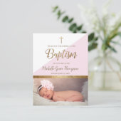 ピンクのベビーガール写真バプテスマありがとう ポストカード (スタンド正面)