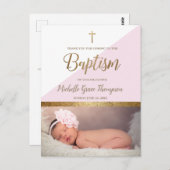 ピンクのベビーガール写真バプテスマありがとう ポストカード (正面/裏面)