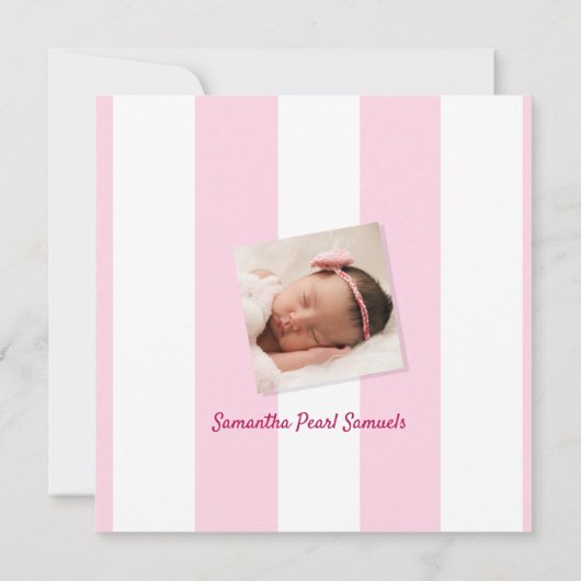 ピンクのベビーガール写真誕生のお知らせ (裏面)