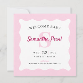 ピンクのベビーガール写真誕生のお知らせ