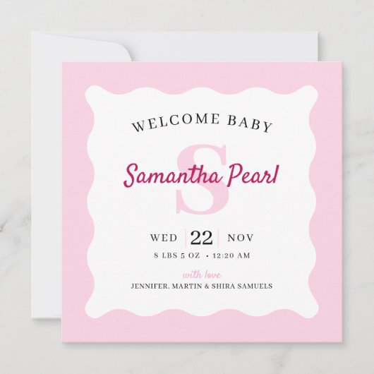 ピンクのベビーガール写真誕生のお知らせ (正面)