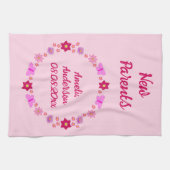ピンクのベビーガール蝶と花カスタムの キッチンタオル (横)