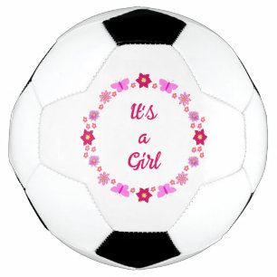 ピンクのベビーガール蝶と花カスタムの サッカーボール