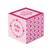 ピンクのベビーガール蝶と花カスタムの フォトキューブ (裏面アングル)