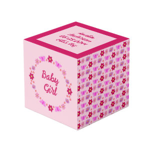 ピンクのベビーガール蝶と花カスタムの フォトキューブ