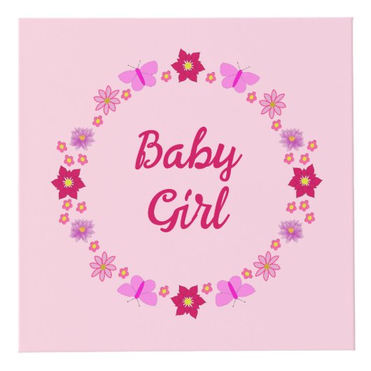 ピンクのベビーガール蝶と花カスタムの フォトキューブ (正面)