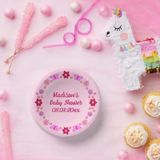 ピンクのベビーガール蝶と花カスタムの ペーパーボウル (パーティー)