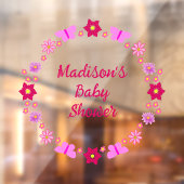 ピンクのベビーガール蝶と花ベビーシャワー ウィンドウサイン (シート2)