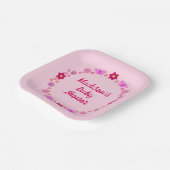 ピンクのベビーガール蝶と花ベビーシャワー ペーパープレート (傾斜あり)