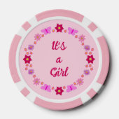 ピンクのベビーガール蝶と花ベビーシャワー ポーカーチップ (裏面)