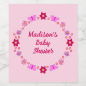 ピンクのベビーガール蝶と花ベビーシャワー ワインラベル (シングルラベル)