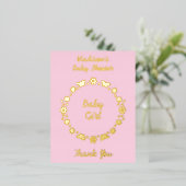 ピンクのベビーガール蝶と花ベビーシャワー 箔シーズンポストカード (立ち正面)