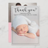 ピンクのベビーガール2写真誕生のお知らせ シーズンカード (正面/裏面)