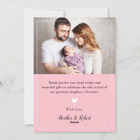 ピンクのベビーガール2写真誕生のお知らせ シーズンカード (裏面)