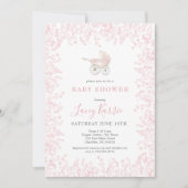 ピンクのベビーキャリッジベビーシャワーの招待状 招待状 (正面)