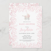 ピンクのベビーキャリッジベビーシャワーの招待状 招待状 (正面/裏面)