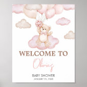 ピンクのベビークマのバルーンベビーシャワーへようこそ ポスター (正面)