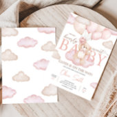 ピンクのベビークマのバルーンベビーシャワー 招待状