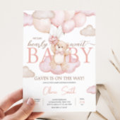 ピンクのベビークマのバルーンベビーシャワー 招待状