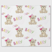 ピンクのベビークマの水色ベビーガールシャワーギフト ラッピングペーパー (フラット)