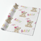 ピンクのベビークマの水色ベビーガールシャワーギフト ラッピングペーパー (アンロールド)