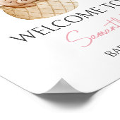 ピンクのベビークマ熱い空気バルーンベビーシャワーへようこそ ポスター (角)