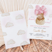 ピンクのベビークマ熱い空気バルーンベビーシャワー 招待状