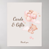 ピンクのベビークマ&バルーン赤ちゃんシャワーカスタムサイン ポスター (正面)