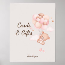 ピンクのベビークマ&バルーン赤ちゃんシャワーカスタムサイン