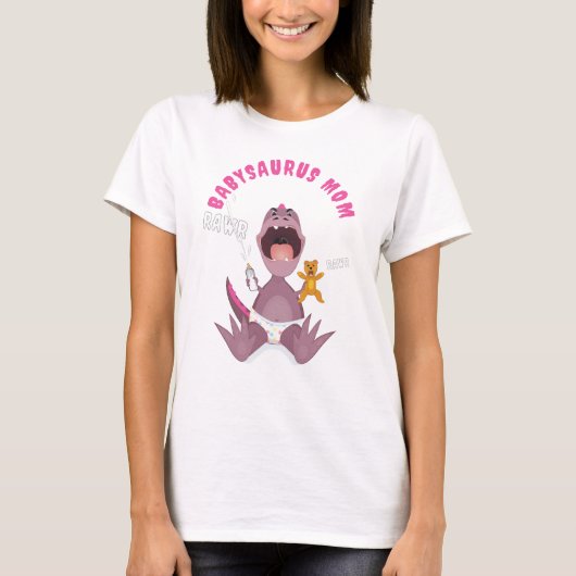 ピンクのベビーザウルス ママTレックス Tシャツ (正面)