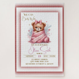 ピンクのベビーシャワーおめでとう We Can Bearly Wait ジグソーパズル