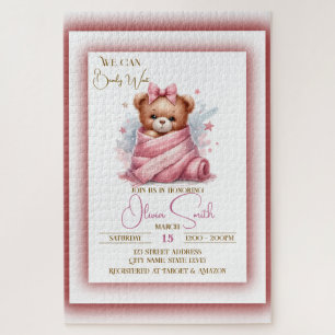 ピンクのベビーシャワーおめでとう We Can Bearly Wait ジグソーパズル
