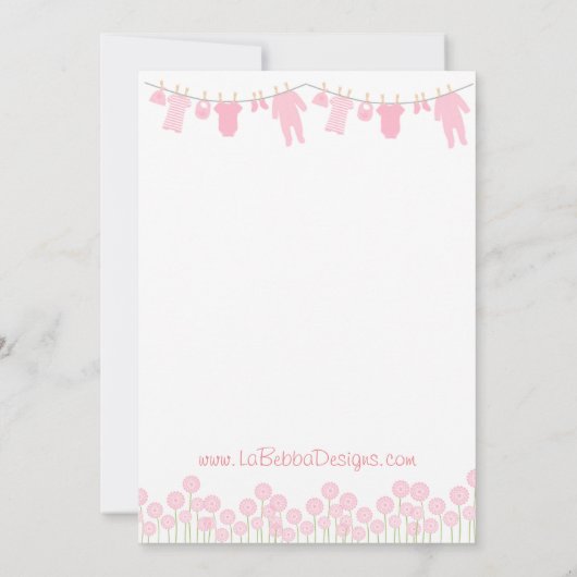 ピンクのベビーシャワーがベビー戦を希望 招待状 (裏面)