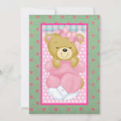 ピンクのベビーシャワーに登場するかわいいくまのぬいぐるみ 招待状 (裏面)
