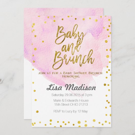 ピンクのベビーシャワーのブランチの招待状 招待状 (正面/裏面)