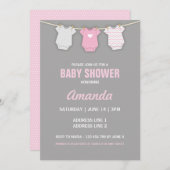 ピンクのベビーシャワーの招待状、Clotheslineのテーマ 招待状 (正面/裏面)