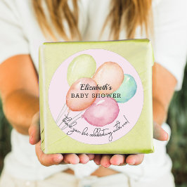 ピンクのベビーシャワーの水彩風船 ラウンドシール